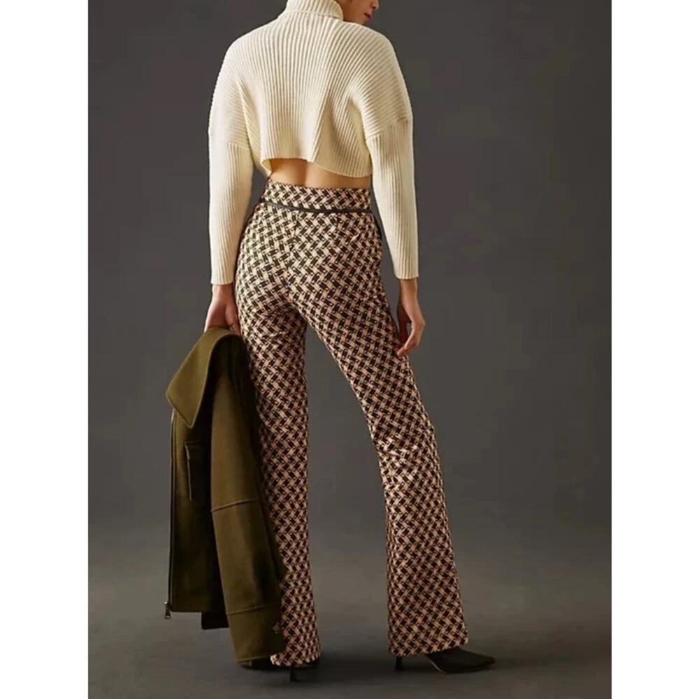 NWT Anthropologie Maeve High-Rise Ponte Flare Pants Size 10 Tan Black‎ - Picture 5 of 11